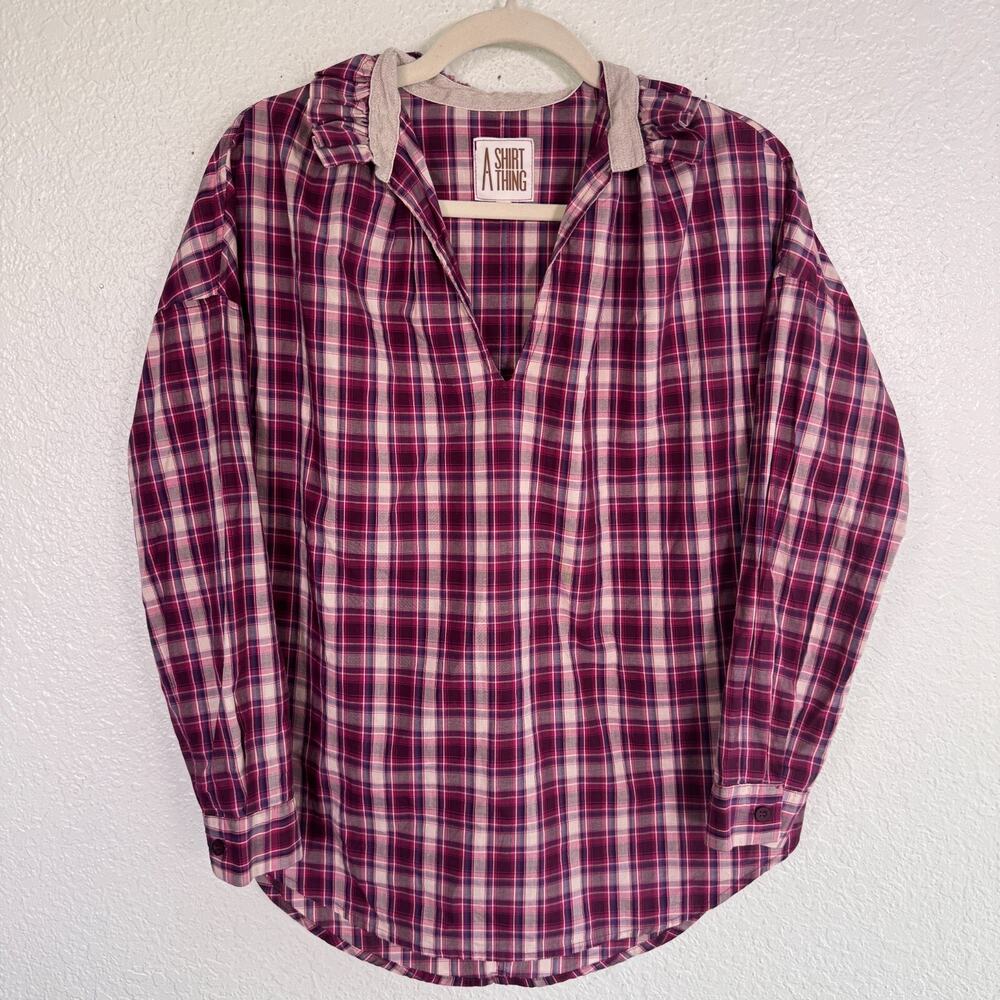 A Shirt Thing Penelope Top Womens XS Popover Cranberry Peasant Ruffle Collar